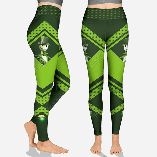 TNBC Leggings Jack Skellington St Patrick’s Day Hat High Waisted Legging Green For Women