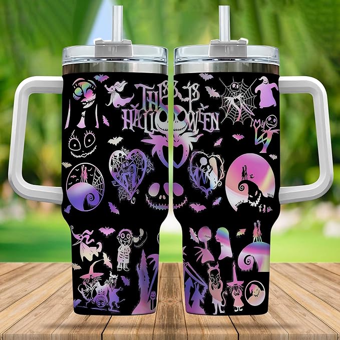 TNBC 40 Oz Tumbler This Is Halloween Jack Sally Silhouette Tumbler 40 Oz Black