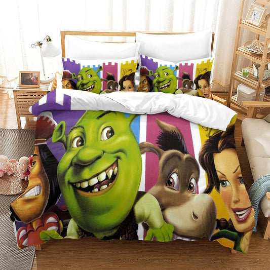 Shrek Bedding Set Shrek Characters Art Style Duvet Covers Colorful Unique Gift