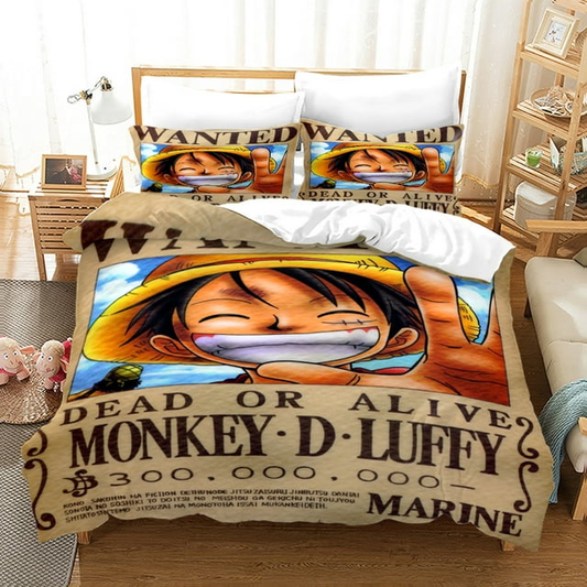 One Piece Bedding Set One Piece Luffy Wanted Paper Duvet Covers Brown Unique Gift