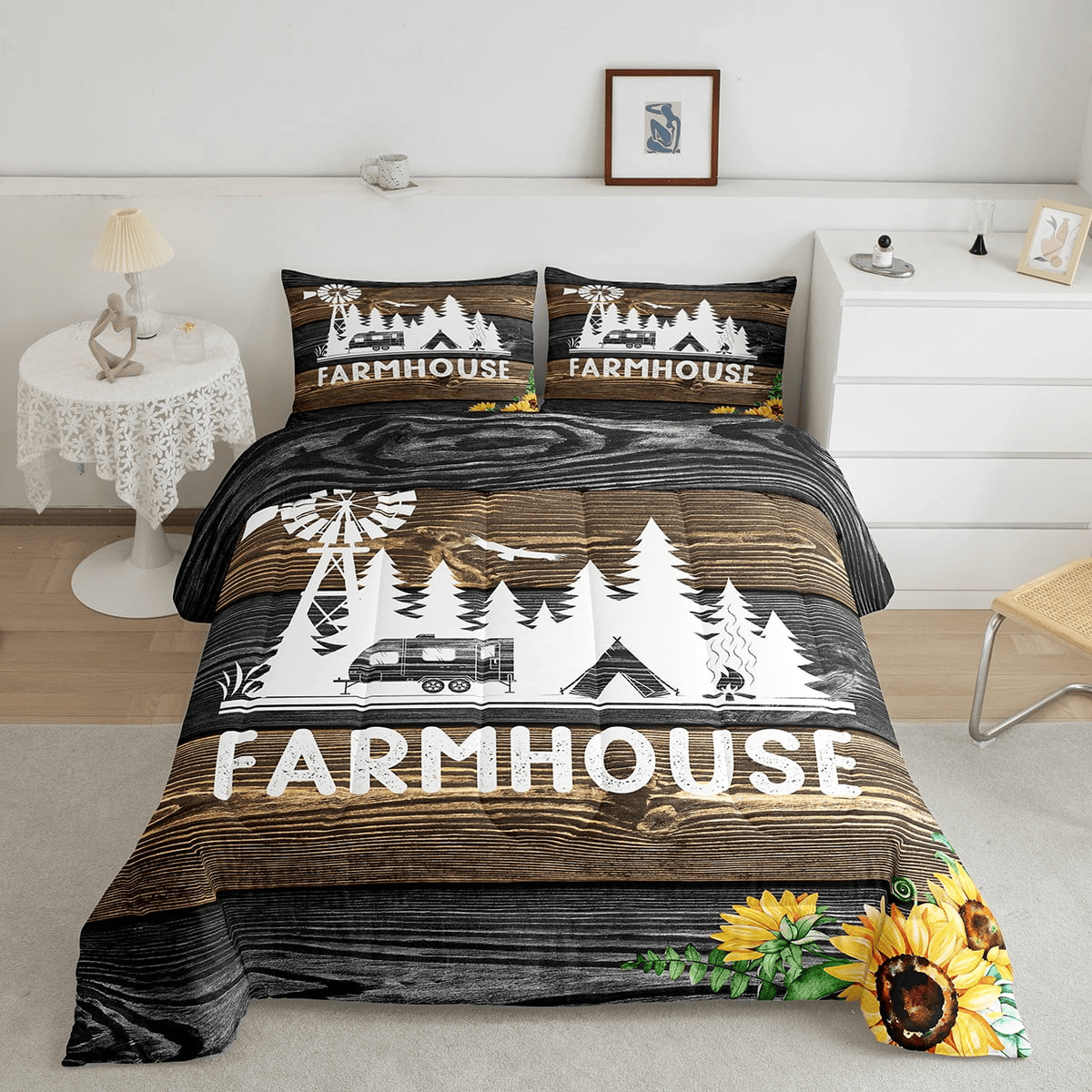 Farmer Bedding Set Old Barn Door Farmhouse Duvet Covers Brown Unique Gift