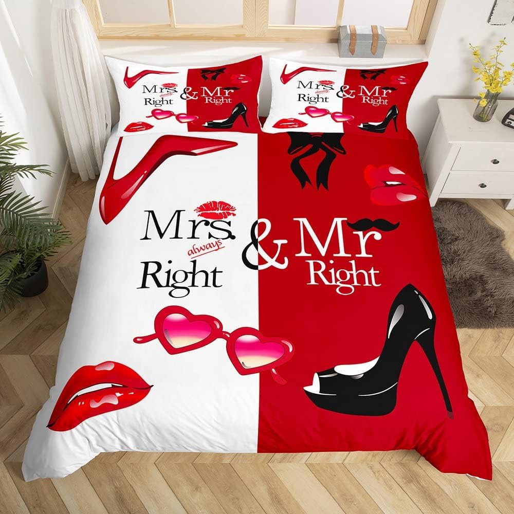 Funny Bedding Set Mrs Always Right Mr Right Duvet Covers White Red Unique Gift