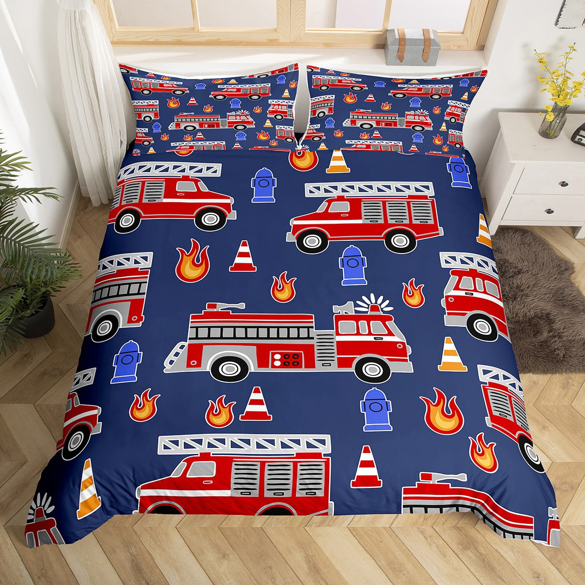 Firefighter Bedding Set Fire Fighting Accessories Pattern Duvet Covers Blue Unique Gift