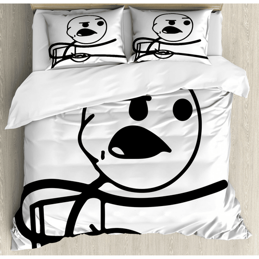 Funny Bedding Set Humor Funny Stickman Eating Duvet Covers White Unique Gift