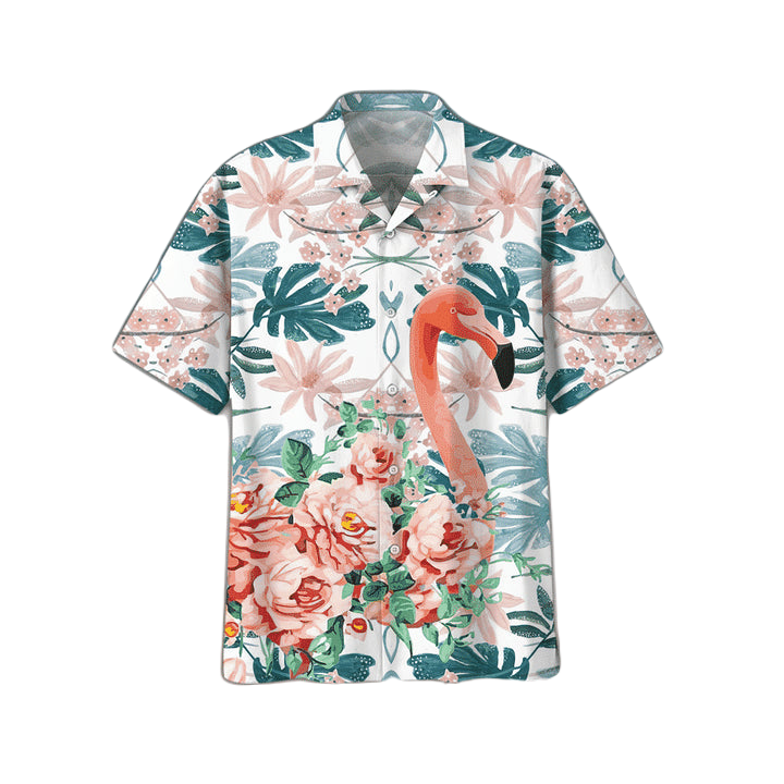 Flamingo Hawaii Shirt Watercolor Flamingo Flower Pattern Hawaiian Shirt Pink Green Unisex