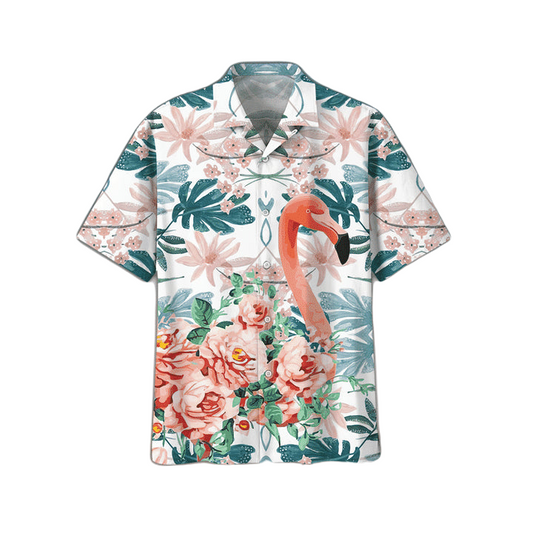 Flamingo Hawaii Shirt Watercolor Flamingo Flower Pattern Hawaiian Shirt Pink Green Unisex