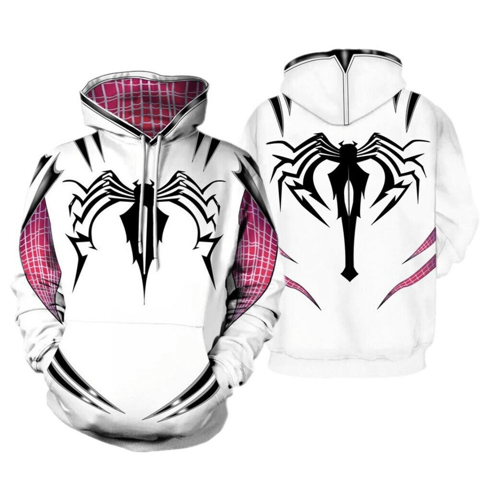 Spiderman Hoodie Spiderman Gwen Stacy Suit Costume Hoodie White Pink Unisex