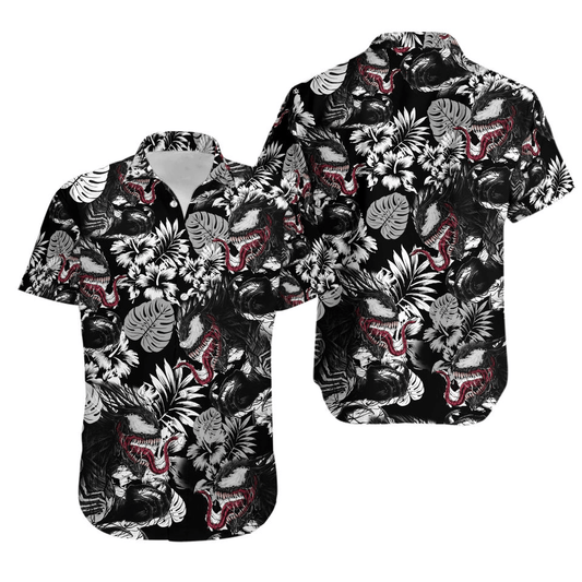 Venom Hawaii Shirt DN Venom Face Tropical Hibiscus Pattern Hawaiian Shirt Black Unisex