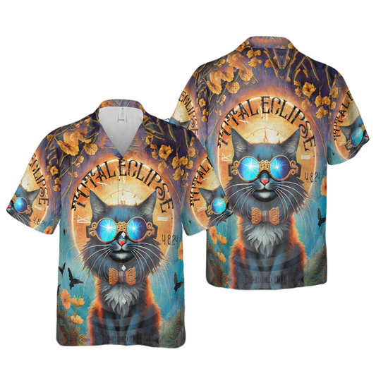 Cat Hawaii Shirt Total Solar Eclipse Kitty Cat Hawaiian Shirt Colorful Unisex