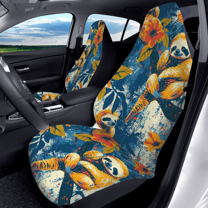 Sloth Car Seat Covers Sloth With Flowers Pattern Seat Covers Blue Yellow