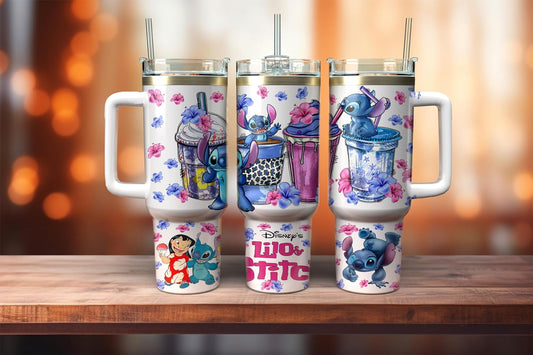 Stitch 40 Oz Tumbler Lilo And Stitch Coffee Drinks Pattern Tumbler 40 Oz Colorful