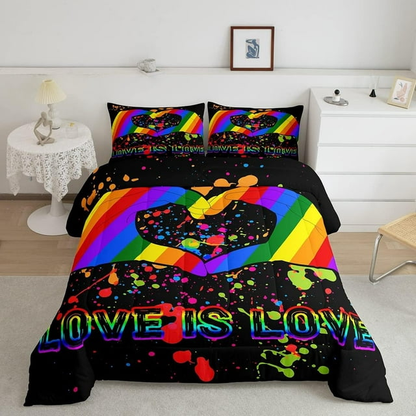 LGBT Bedding Set LGBT Love Is Love Heart Shaped Hand Duvet Covers Colorful Unique Gift