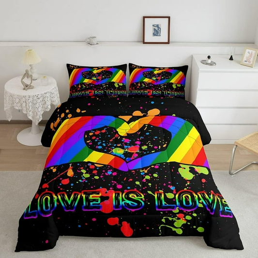 LGBT Bedding Set LGBT Love Is Love Heart Shaped Hand Duvet Covers Colorful Unique Gift