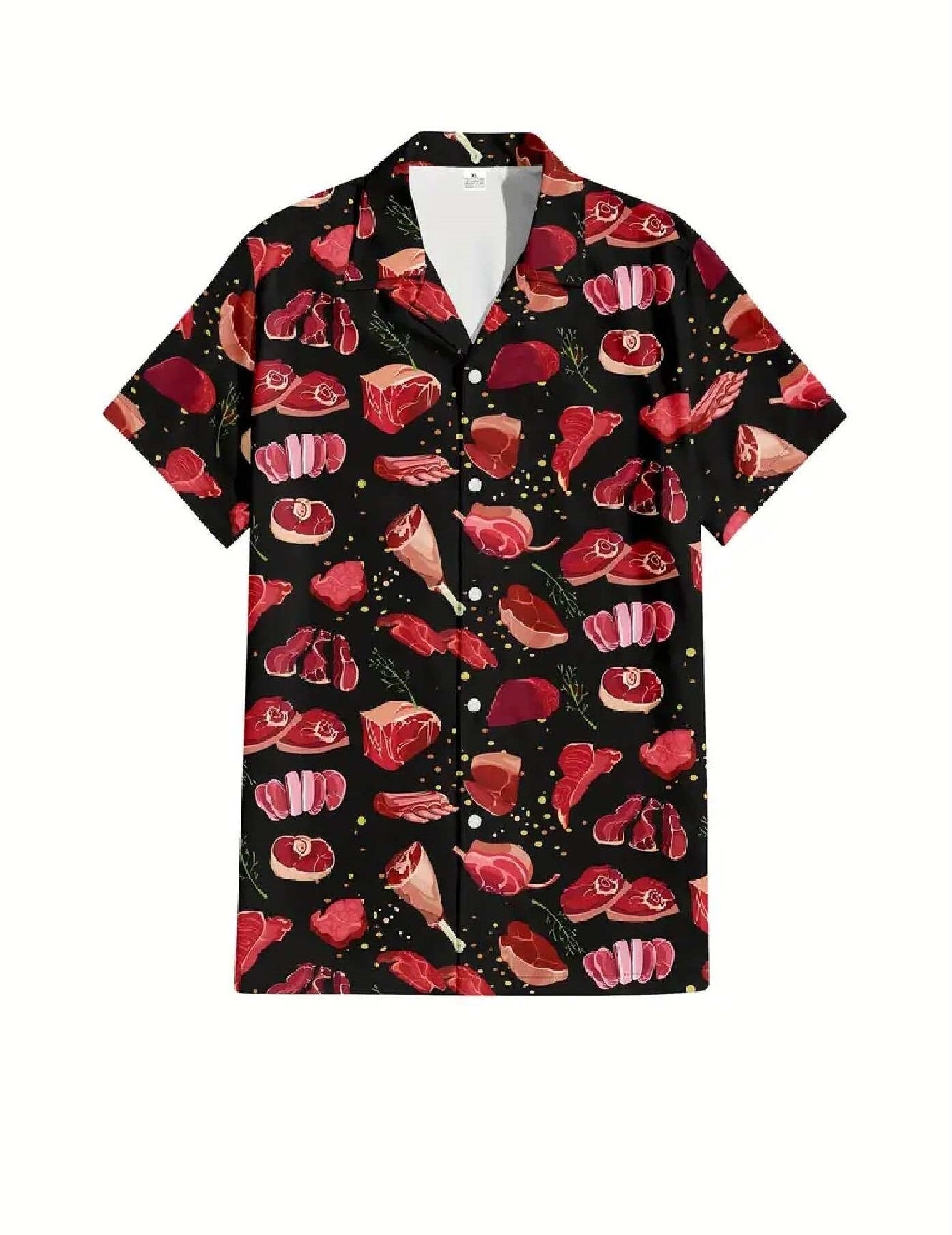 Funny Hawaii Shirt Funny All Types Of Meat Pattern Hawaiian Shirt Black Red Unisex