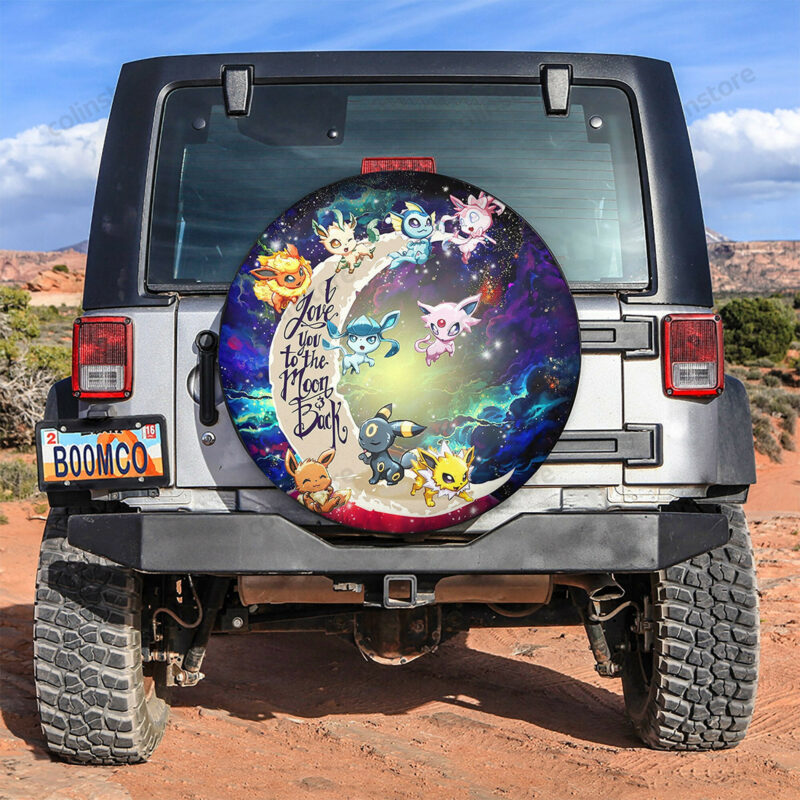 PKM Spare Tire Cover Eevee Evolution Love You To The Moon Tire Covers Colorful