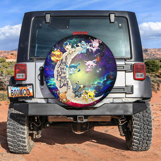 PKM Spare Tire Cover Eevee Evolution Love You To The Moon Tire Covers Colorful