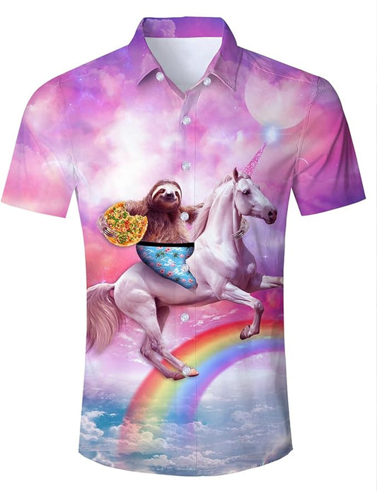 Funny Hawaii Shirt Sloth With Pizza Riding Unicorn Hawaiian Shirt Colorful Unisex