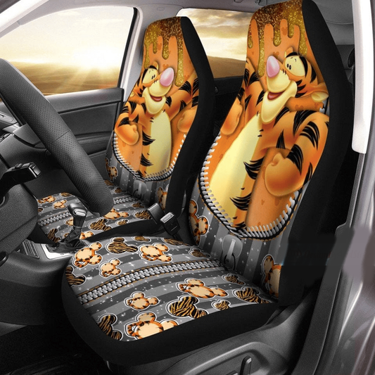 WTP Car Seat Covers Tigger Zipper Head Pattern Seat Covers Orange Gray