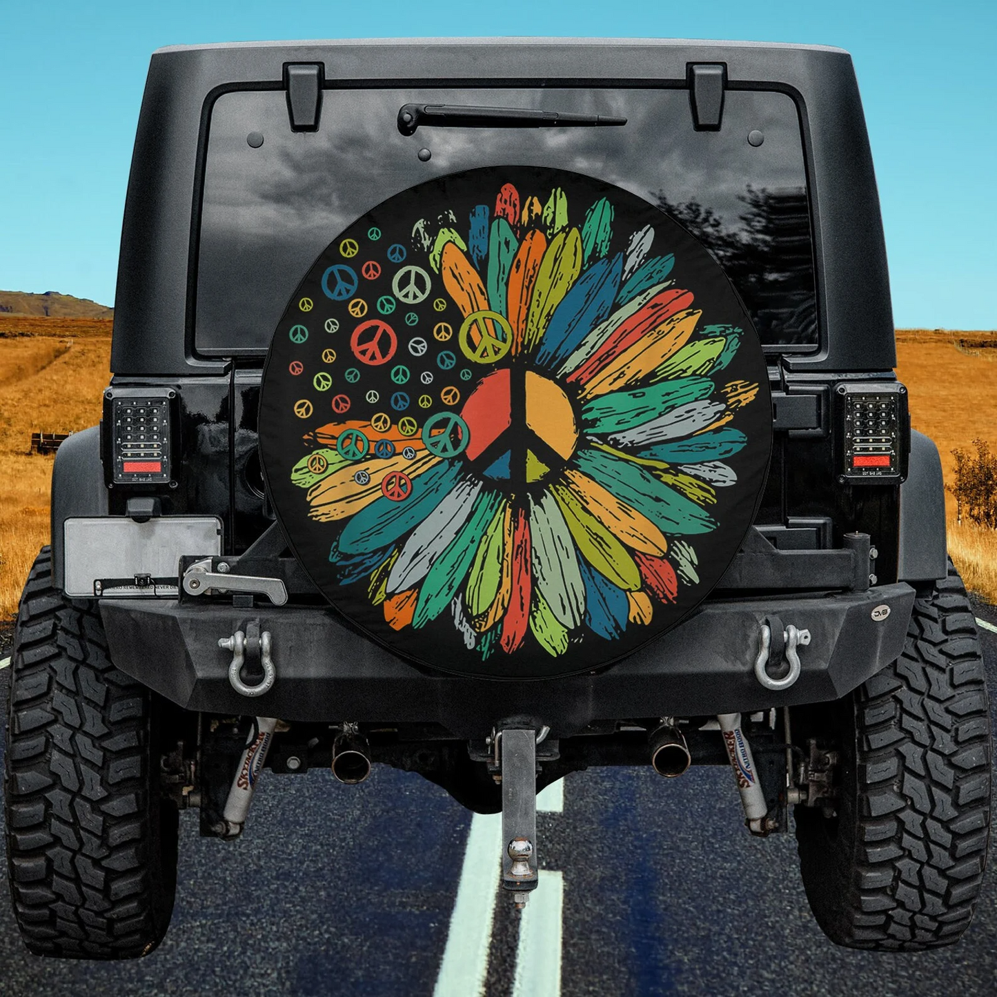 Hippie Spare Tire Cover Daisy Peace Sign Hippie Soul Symbols Tire Covers Colorful