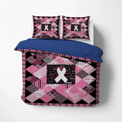 Breast Cancer Bedding Set Breast Cancer Ribbon Fabric Pattern Duvet Covers Black Pink Unique Gift