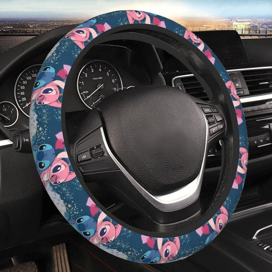 Stitch Steering Wheel Cover Cute Stitch And Angel Pattern Driving Wheel Cover Blue