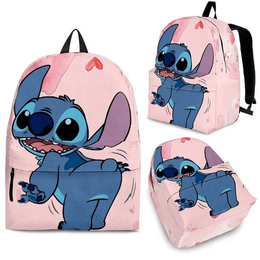 Stitch Backpack DN Funny Stitch Heart Pattern Backpacks Blue Pink