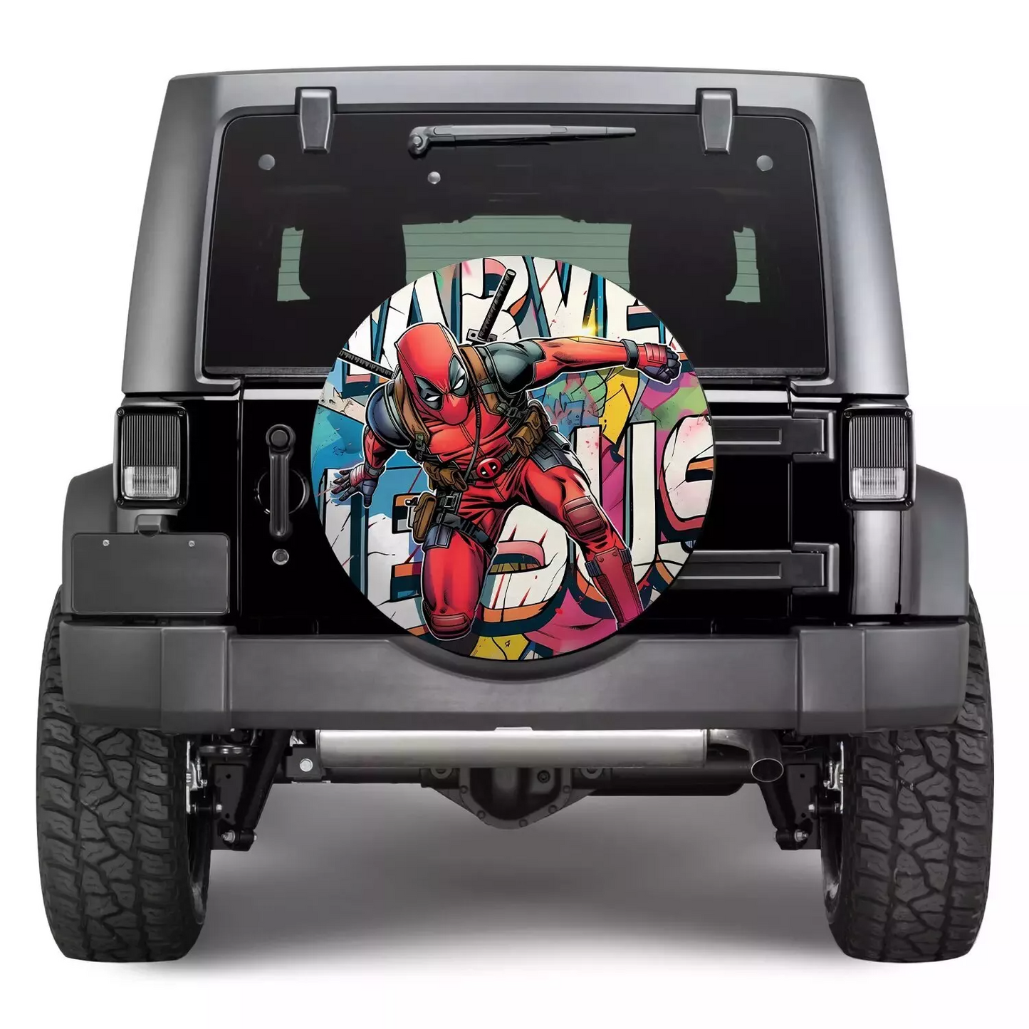 Deadpool Spare Tire Cover MV Jesus Deadpool Graphic Tire Covers Colorful