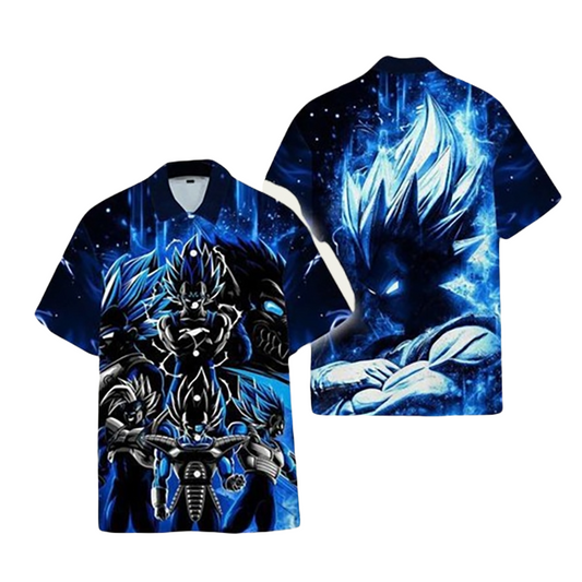 Dragon Ball Hawaii Shirt Dragon Ball Vegeta Silhouette Pattern Hawaiian Shirt Black Blue Unisex