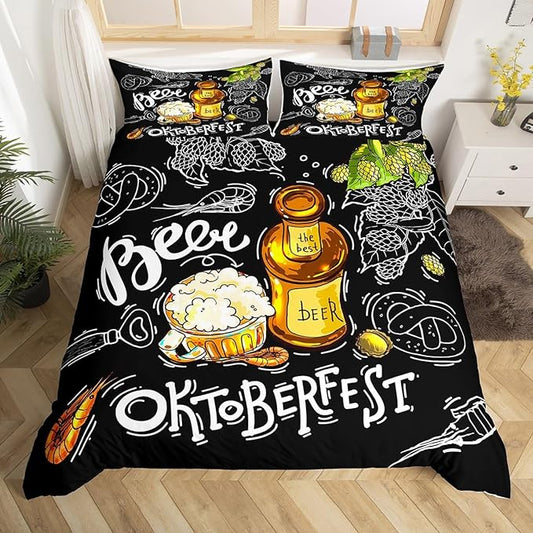 Beer Bedding Set Beer Oktoberest Beer Bottle Mug Duvet Covers Black Unique Gift