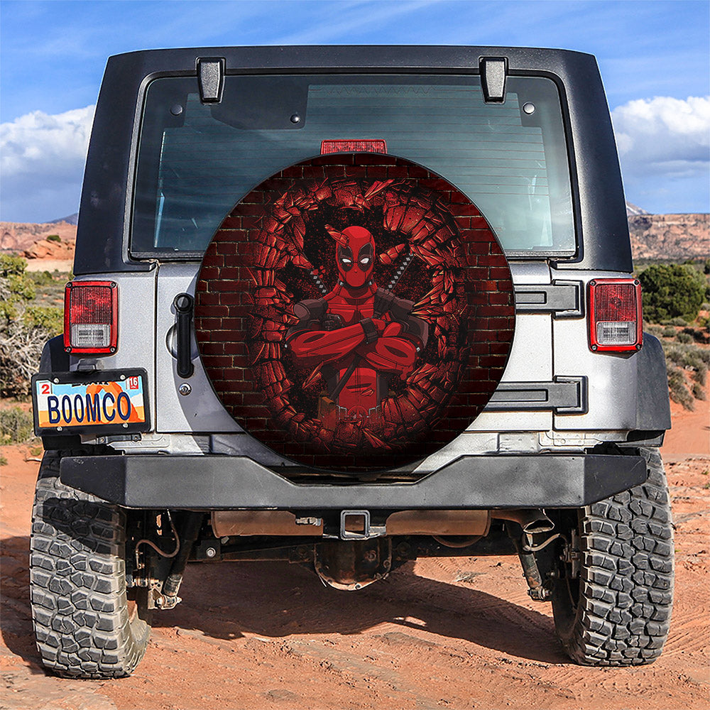 Deadpool Spare Tire Cover MV Deadpool Breaking The Wall Tire Covers Red