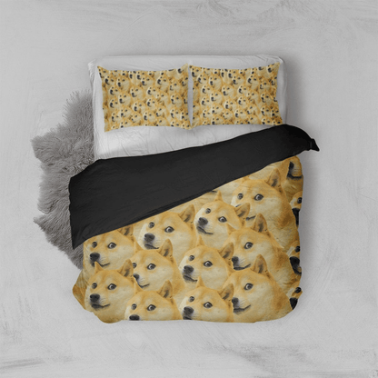 Funny Bedding Set Funny Doge Dog Meme Pattern Duvet Covers Yellow Unique Gift