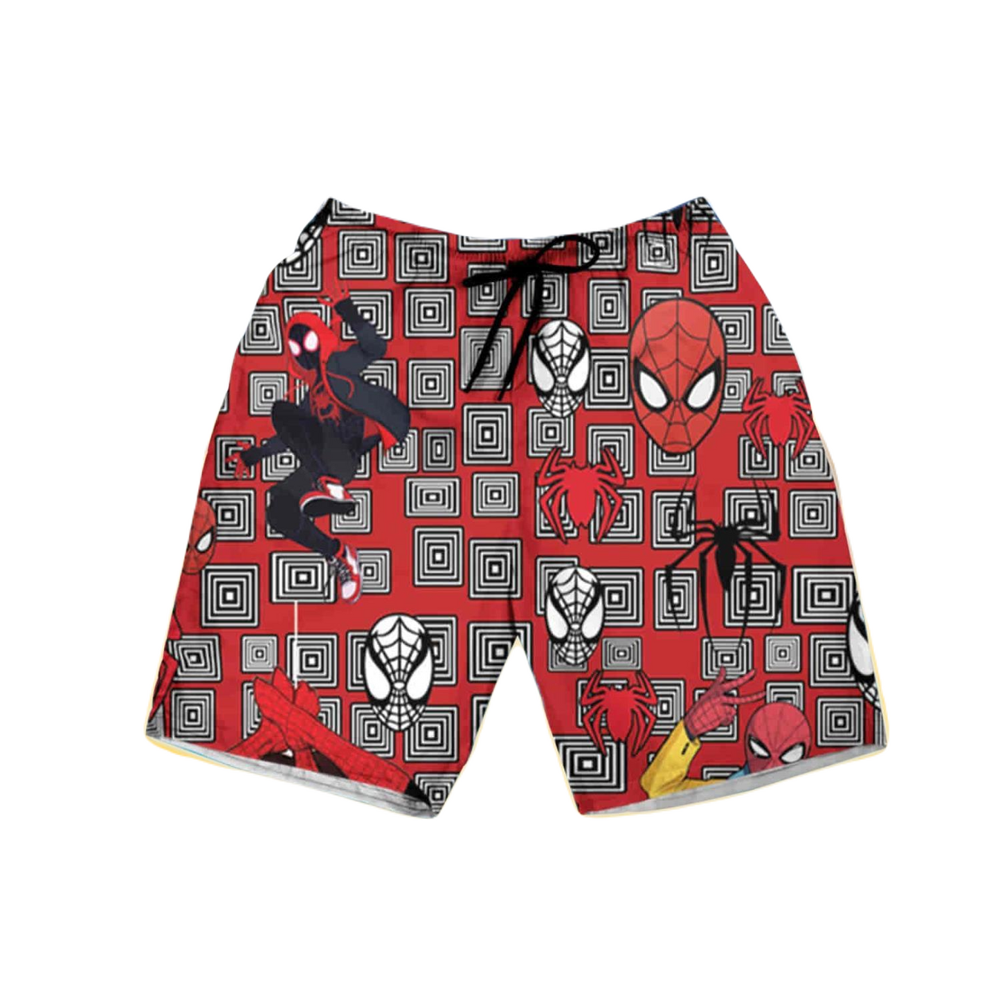 Spiderman Shorts Spiderman Symbol Mask Square Pattern Beach Shorts Red