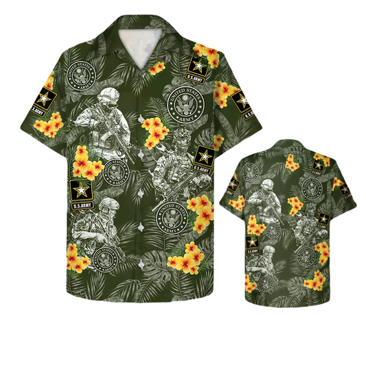 Veteran Hawaii Shirt Floral Tropical Us Army Symbol Soldier Pattern Hawaiian Shirt Green Unisex