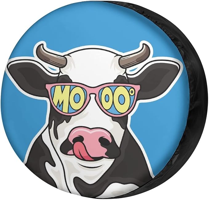 Cow Spare Tire Cover Cute Cow Wear Glasses Moo Tire Covers Blue