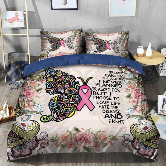 Breast Cancer Bedding Set I Choose To Love Life And Fight Duvet Covers Colorful Unique Gift