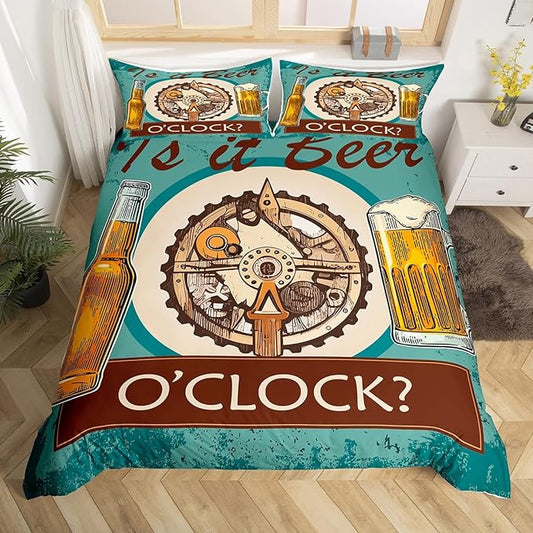 Beer Bedding Set Is It Beer O Clock Bottle And Mug Duvet Covers Blue Unique Gift