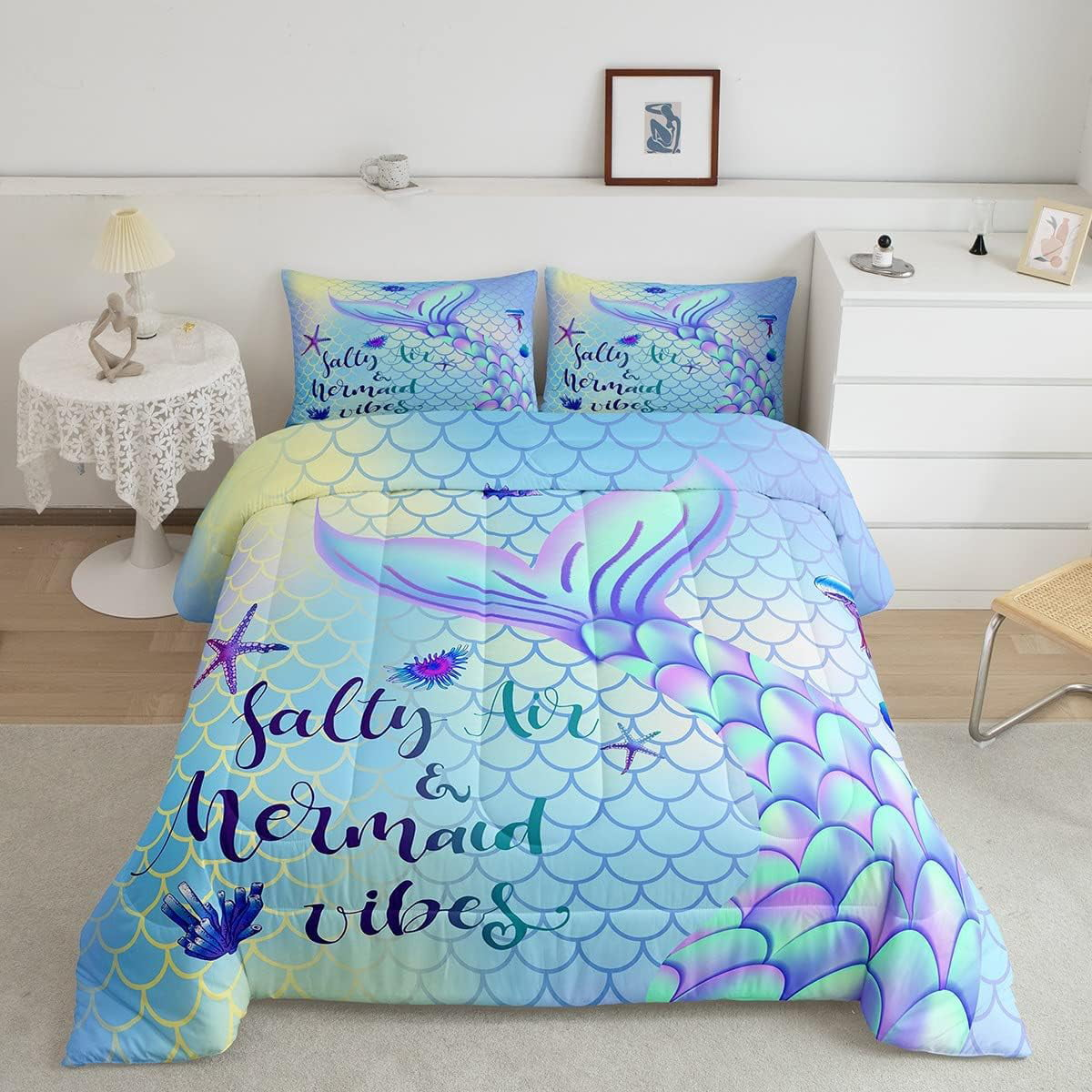 Mermaid Bedding Set Salty Air And Mermaid Vibes Duvet Covers Blue Unique Gift