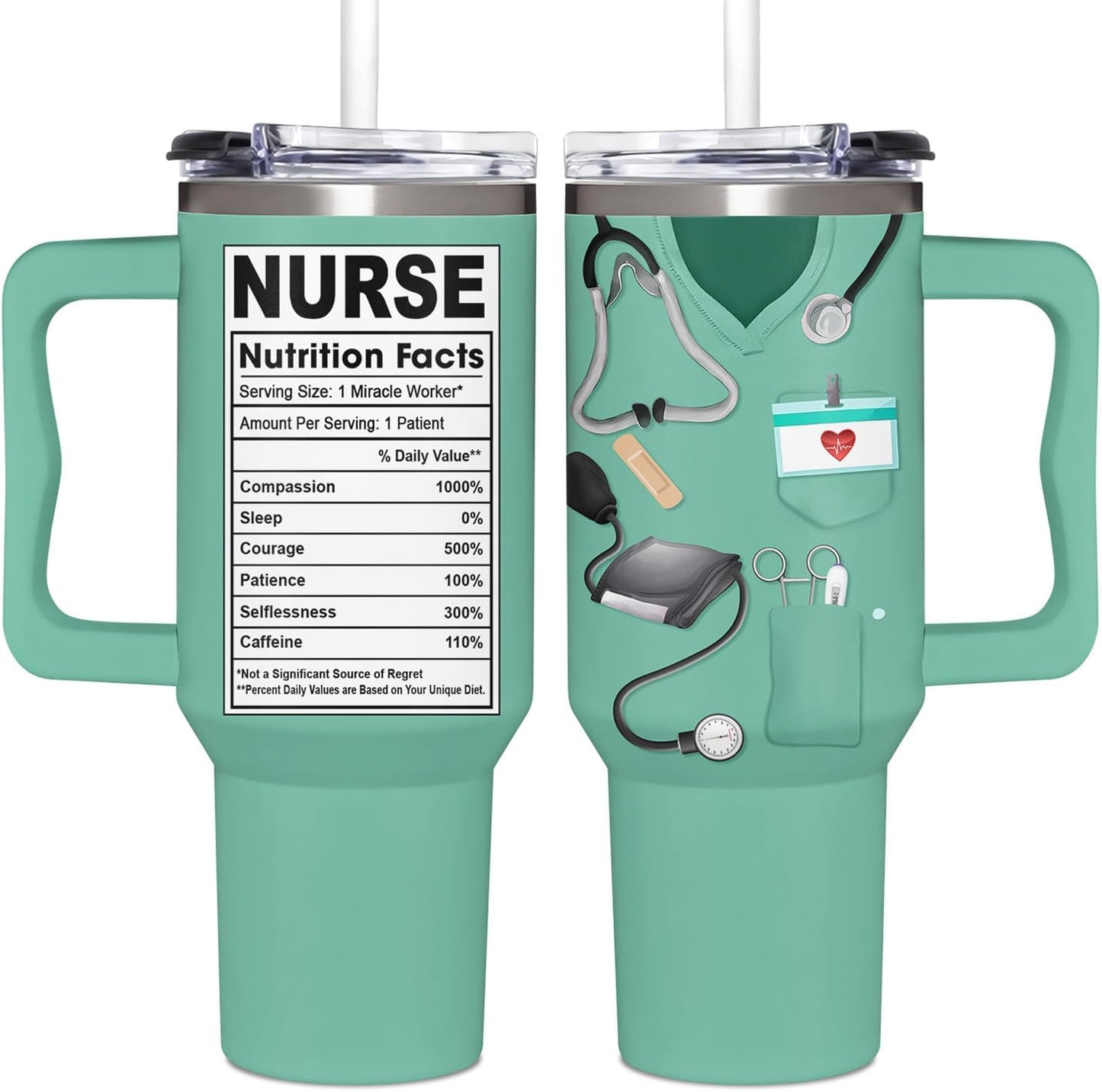 Nurse 40 Oz Tumbler Nurse Nutrition Facts Pattern Tumbler 40 Oz Green