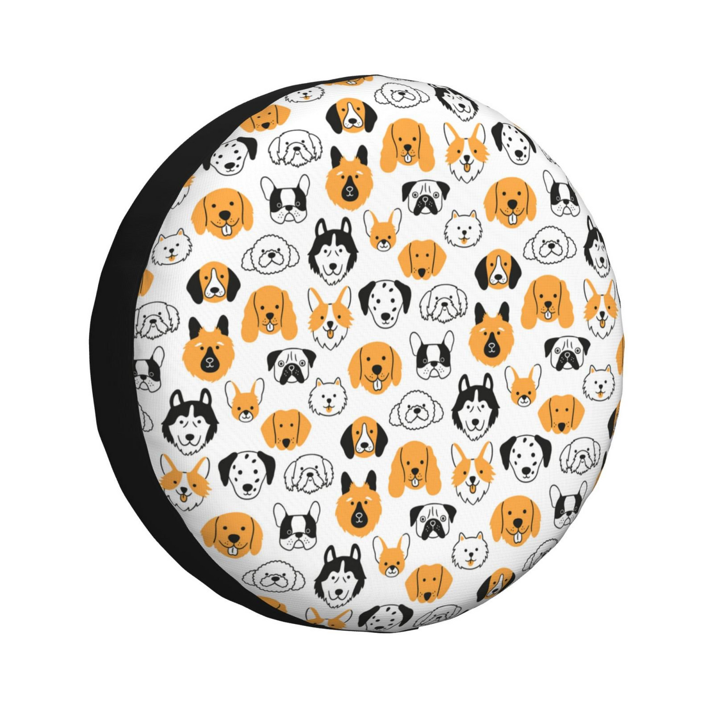 Dog Spare Tire Cover Drawing Dog Faces Print Pattern Tire Covers White Orange