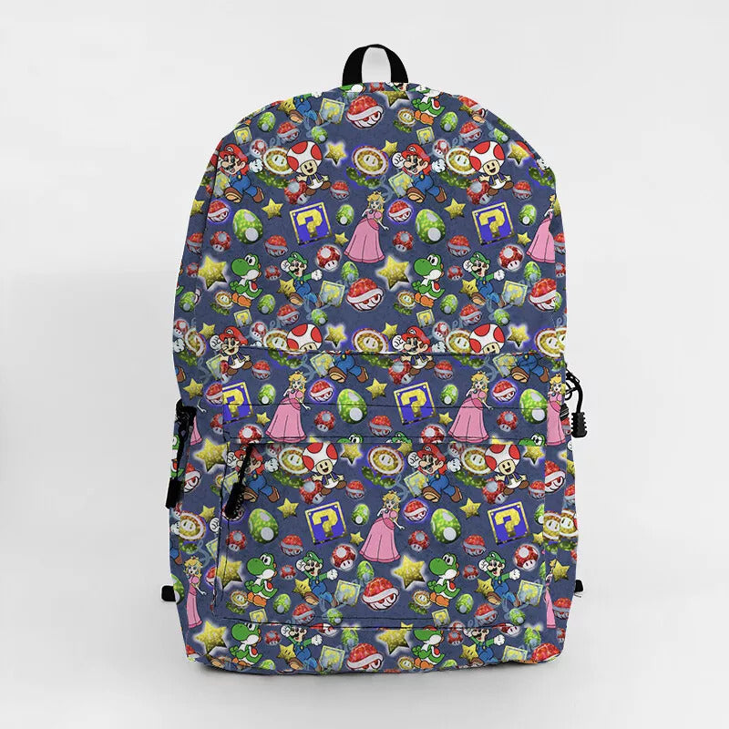 Mario Backpack Super Mario Game Items Pattern Backpacks Blue Green