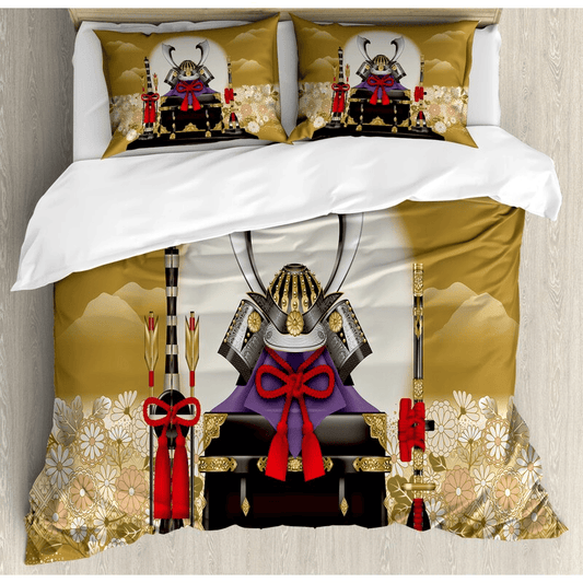 Japan Bedding Set Japanese Samurai Helmet And Weapons Duvet Covers Colorful Unique Gift