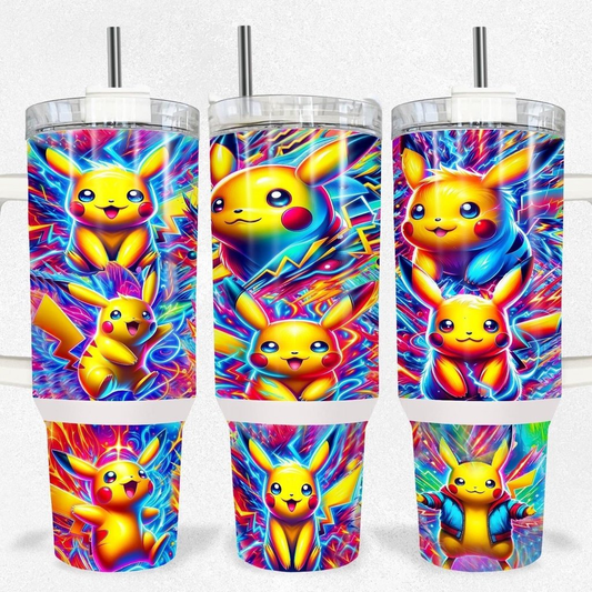 PKM 40 Oz Tumbler PKM Pikachu Cute Poses Pattern Tumbler 40 Oz Colorful