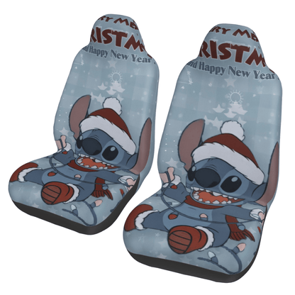 Stitch Car Seat Covers Stitch Merry Christmas Happy New Year Seat Covers Blue