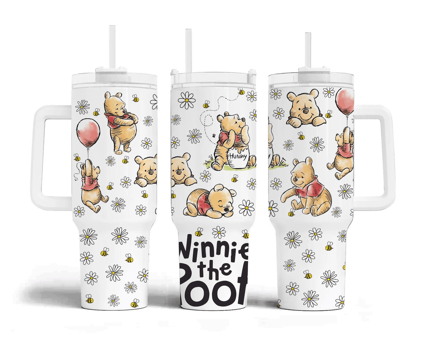 WTP 40 Oz Tumbler WTP Poses Daisy Flower Pattern Tumbler 40 Oz White