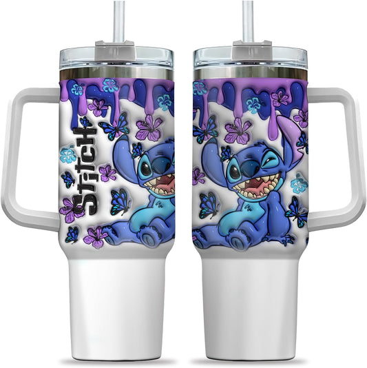 Stitch 40 Oz Tumbler Stitch And Butterflies Pattern Tumbler 40 Oz White Blue