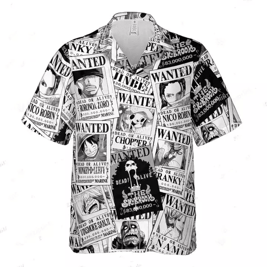 One Piece Hawaii Shirt One Piece Most Wanted Pattern Hawaiian Shirt Black White Unisex