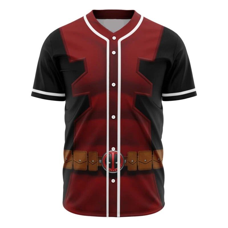 Marvel Jersey Marvel Anti-Hero Deadpool Armor Suit Costume Red Black Jersey Shirt Deadpool Baseball Jersey Marvel Baseball Jersey For Men