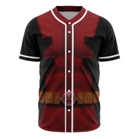 Marvel Jersey Marvel Anti-Hero Deadpool Armor Suit Costume Red Black Jersey Shirt Deadpool Baseball Jersey Marvel Baseball Jersey For Men