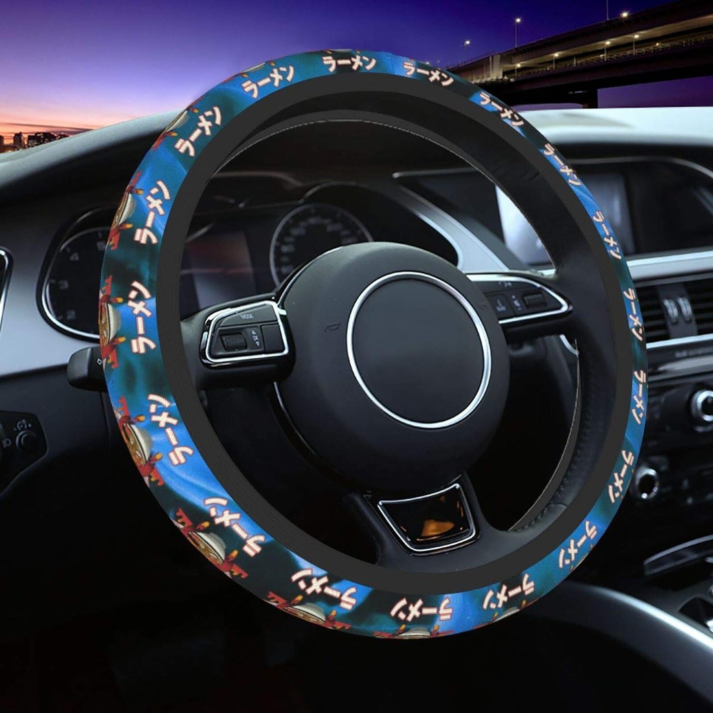 SGhibli Steering Wheel Cover Calcifer Fire Eating Ramen Pattern Driving Wheel Cover Orange Blue