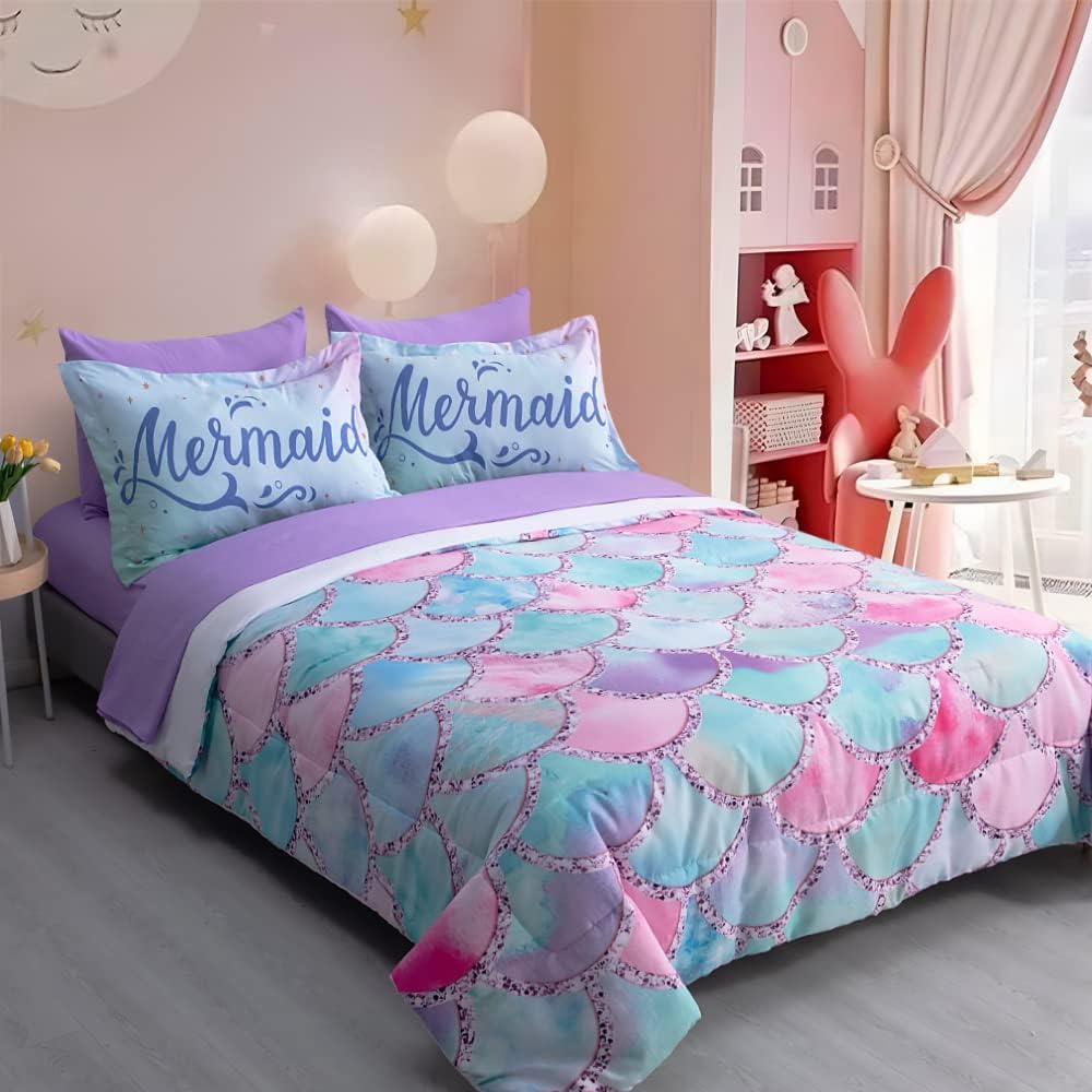 Mermaid Bedding Set Magical Mermaid Scale Pattern Duvet Covers Colorful Unique Gift